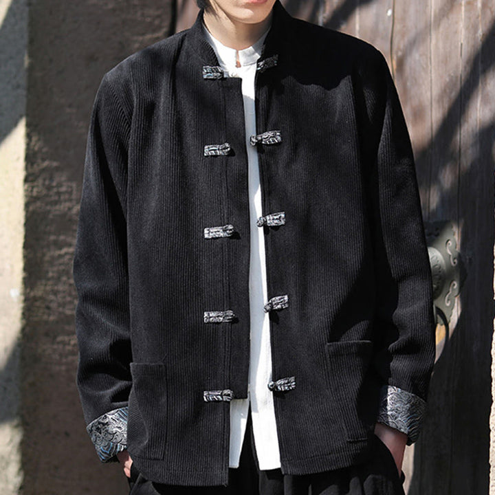 Buddha Stones Spring Jacquard Frog-Button Herren Baumwollcord Langarmjacke mit Taschen - image 16