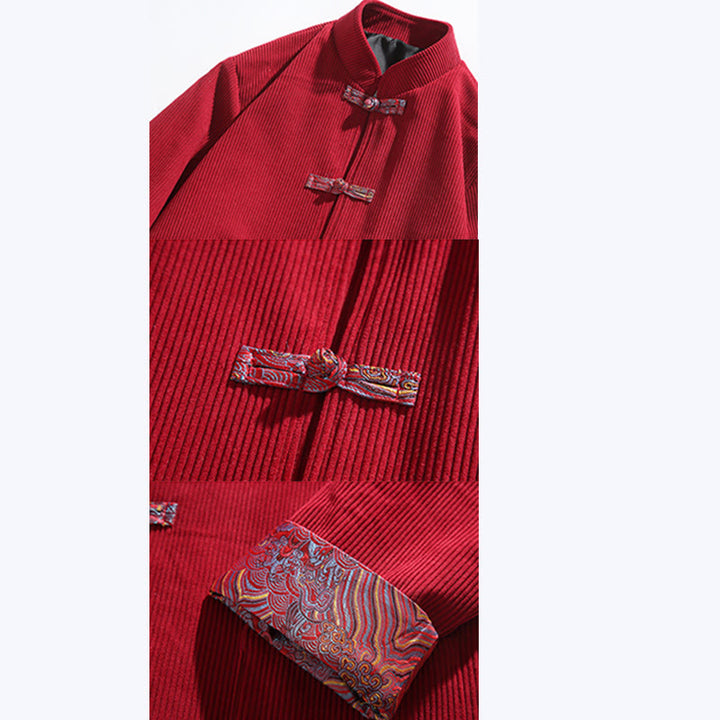 Buddha Stones Spring Jacquard Frog-Button Herren Baumwollcord Langarmjacke mit Taschen - image 9