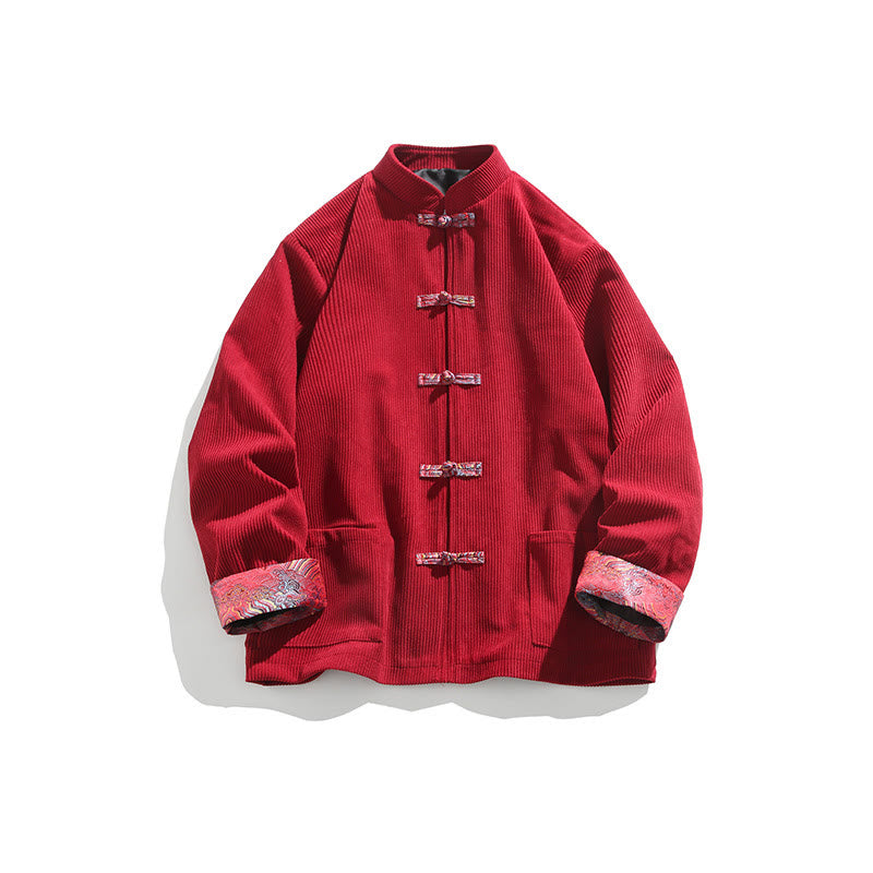 Buddha Stones Spring Jacquard Frog-Button Herren Baumwollcord Langarmjacke mit Taschen - image 1