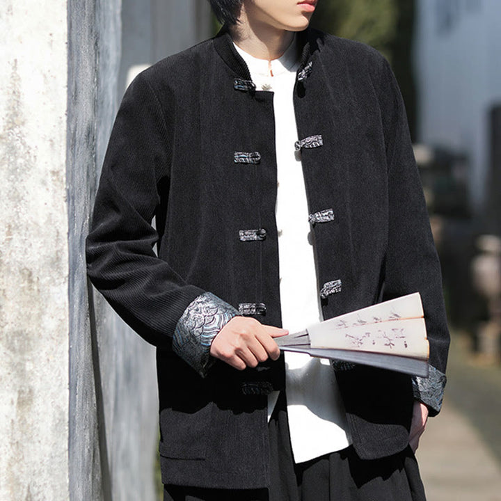 Buddha Stones Spring Jacquard Frog-Button Herren Baumwollcord Langarmjacke mit Taschen - image 19