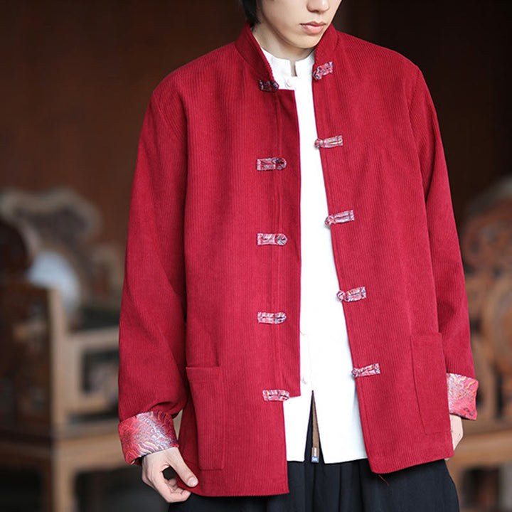 Buddha Stones Spring Jacquard Frog-Button Herren Baumwollcord Langarmjacke mit Taschen - image 6