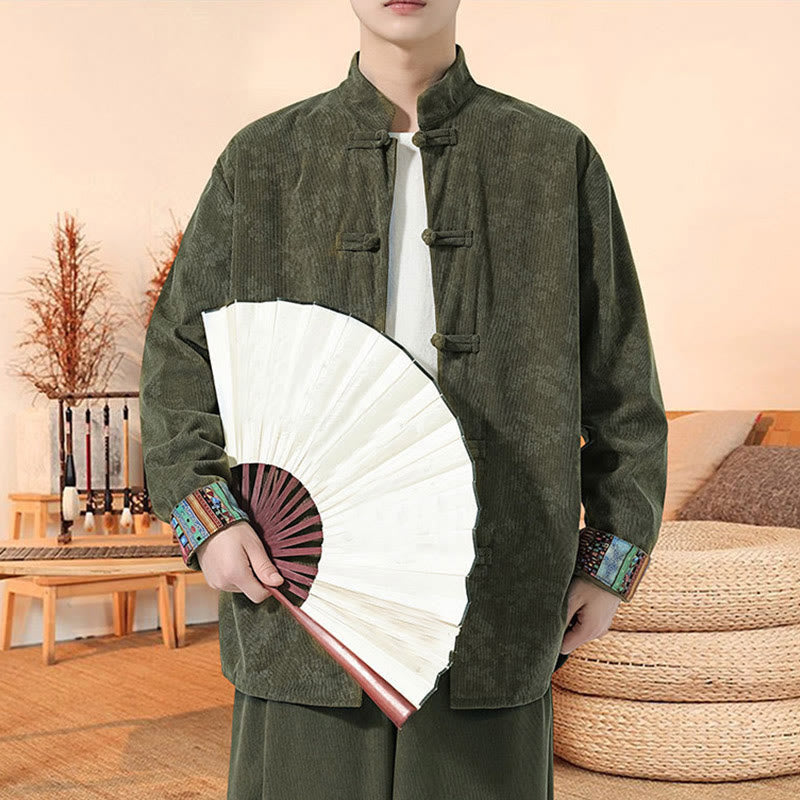 Buddha Stones Herren-Tang-Anzugjacke aus Baumwollcord mit einfarbigem Pflaumenblütenmuster und langen Ärmeln - image 3