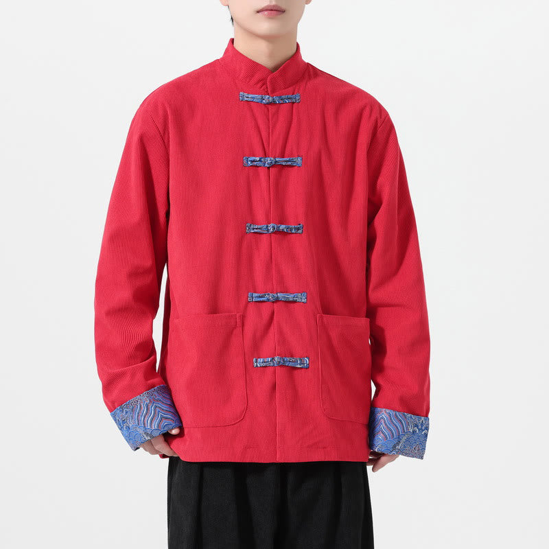 Buddha Stones Blumenmuster, langärmlige Herren-Tang-Anzugjacke aus Baumwollcord mit Taschen - image 1