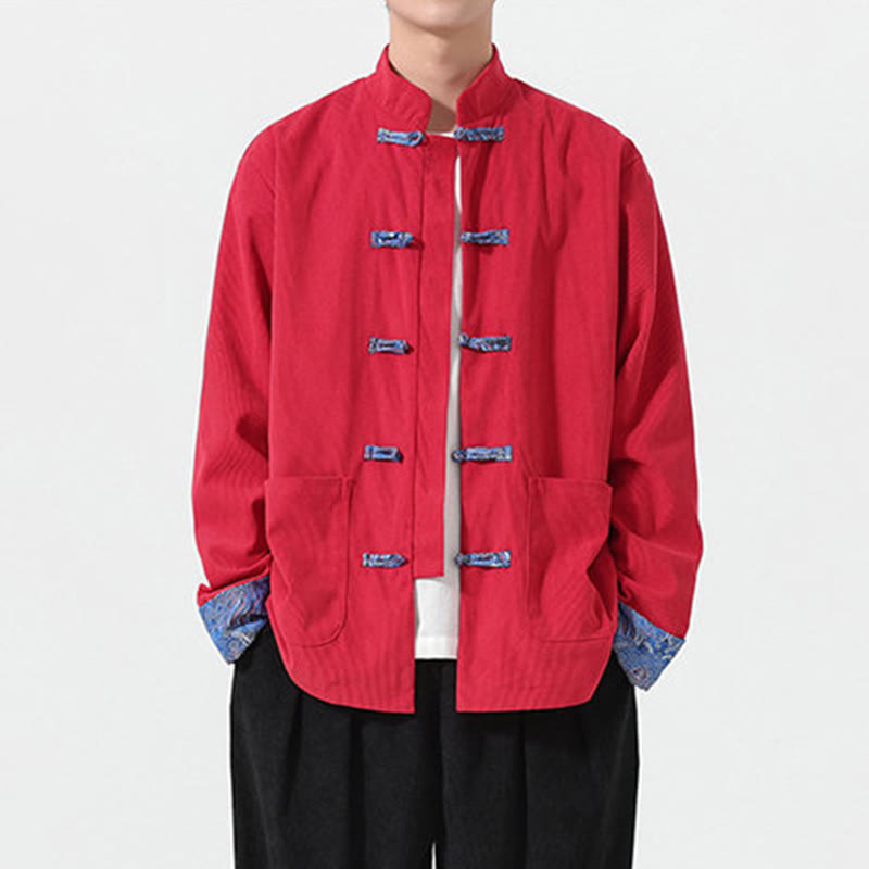 Buddha Stones Blumenmuster, langärmlige Herren-Tang-Anzugjacke aus Baumwollcord mit Taschen - image 2