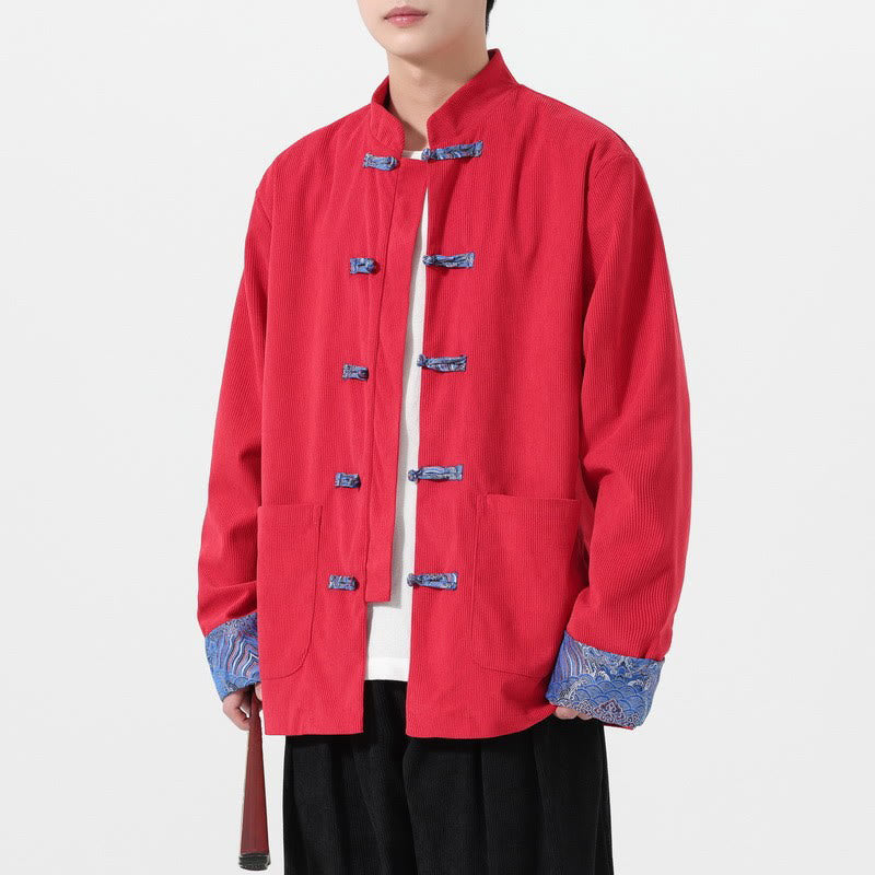 Buddha Stones Blumenmuster, langärmlige Herren-Tang-Anzugjacke aus Baumwollcord mit Taschen - image 3