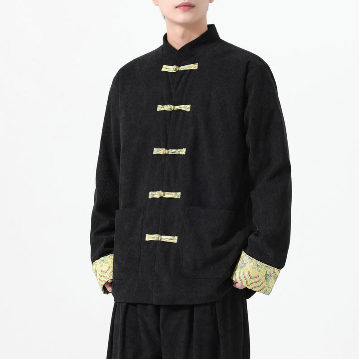 Buddha Stones Blumenmuster, langärmlige Herren-Tang-Anzugjacke aus Baumwollcord mit Taschen - image 7