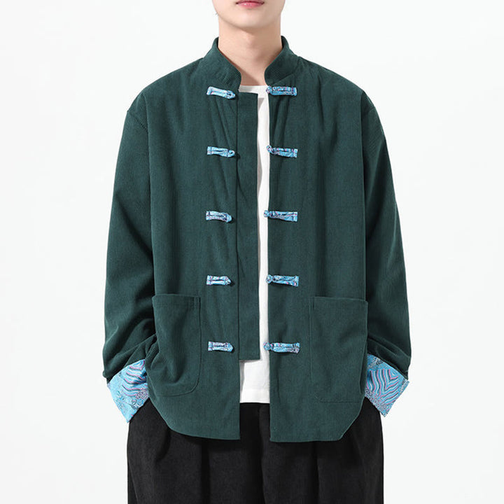 Buddha Stones Blumenmuster, langärmlige Herren-Tang-Anzugjacke aus Baumwollcord mit Taschen - image 17