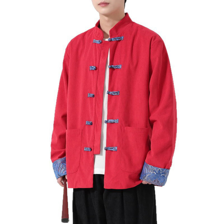 Buddha Stones Blumenmuster, langärmlige Herren-Tang-Anzugjacke aus Baumwollcord mit Taschen - image 5