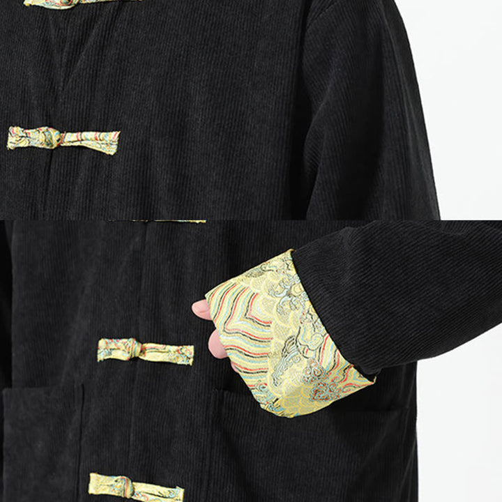 Buddha Stones Blumenmuster, langärmlige Herren-Tang-Anzugjacke aus Baumwollcord mit Taschen - image 12