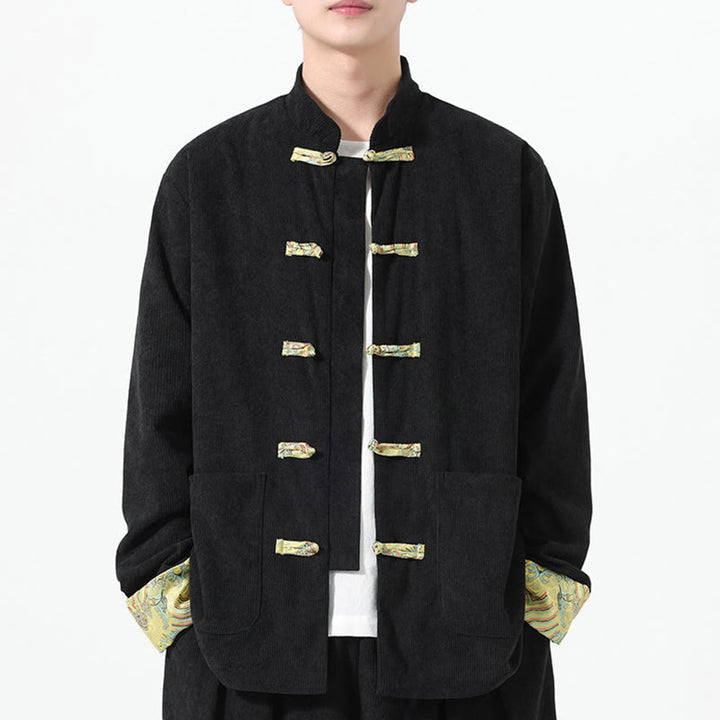 Buddha Stones Blumenmuster, langärmlige Herren-Tang-Anzugjacke aus Baumwollcord mit Taschen - image 9