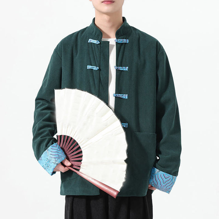 Buddha Stones Blumenmuster, langärmlige Herren-Tang-Anzugjacke aus Baumwollcord mit Taschen - image 18