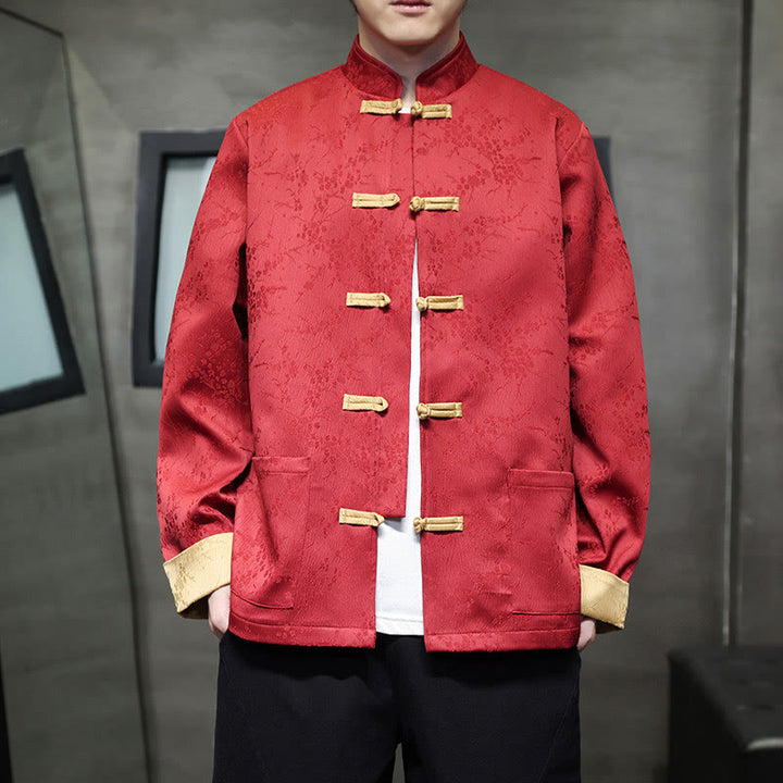 Buddha Stones Jacquard Stehkragen Langarm Herren Baumwolljacke mit Taschen - Purpur - US/ UK/AU46，EU56 (5XL) - image 0