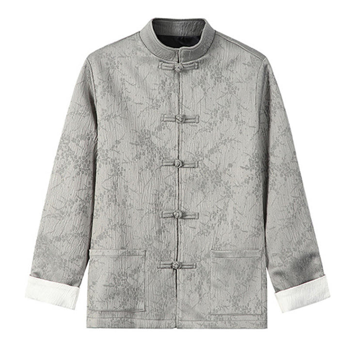 Buddha Stones Jacquard Stehkragen Langarm Herren Baumwolljacke mit Taschen - Hellgrau - US/ UK/AU46，EU56 (5XL) - image 9