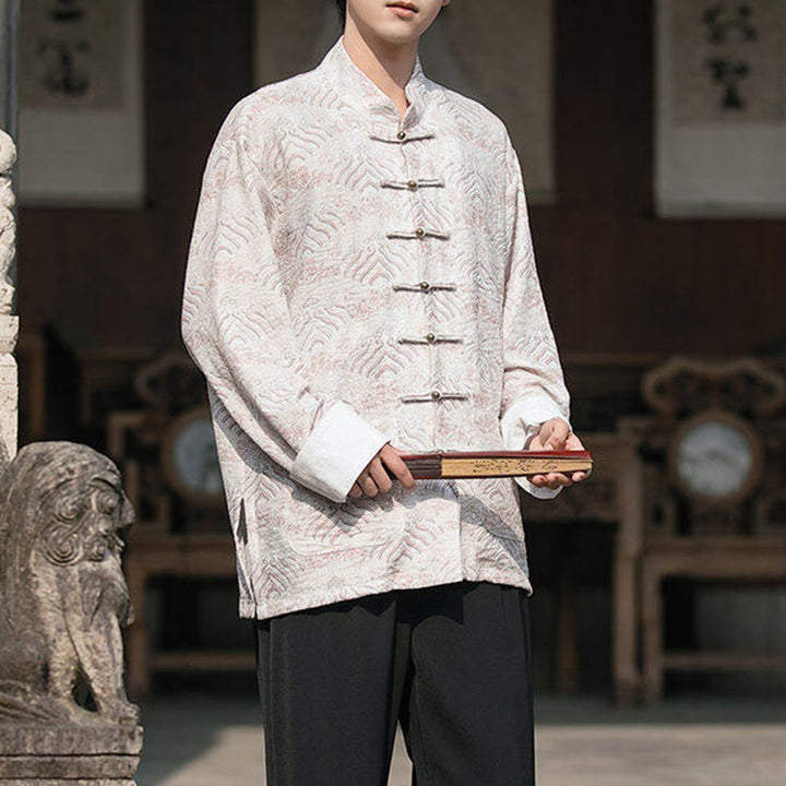 Buddha Stones Printing Blumenmuster Herren Knopf Design Langarmhemd mit Taschen - image 14