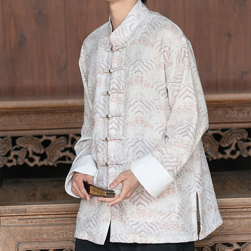 Buddha Stones Printing Blumenmuster Herren Knopf Design Langarmhemd mit Taschen - image 8