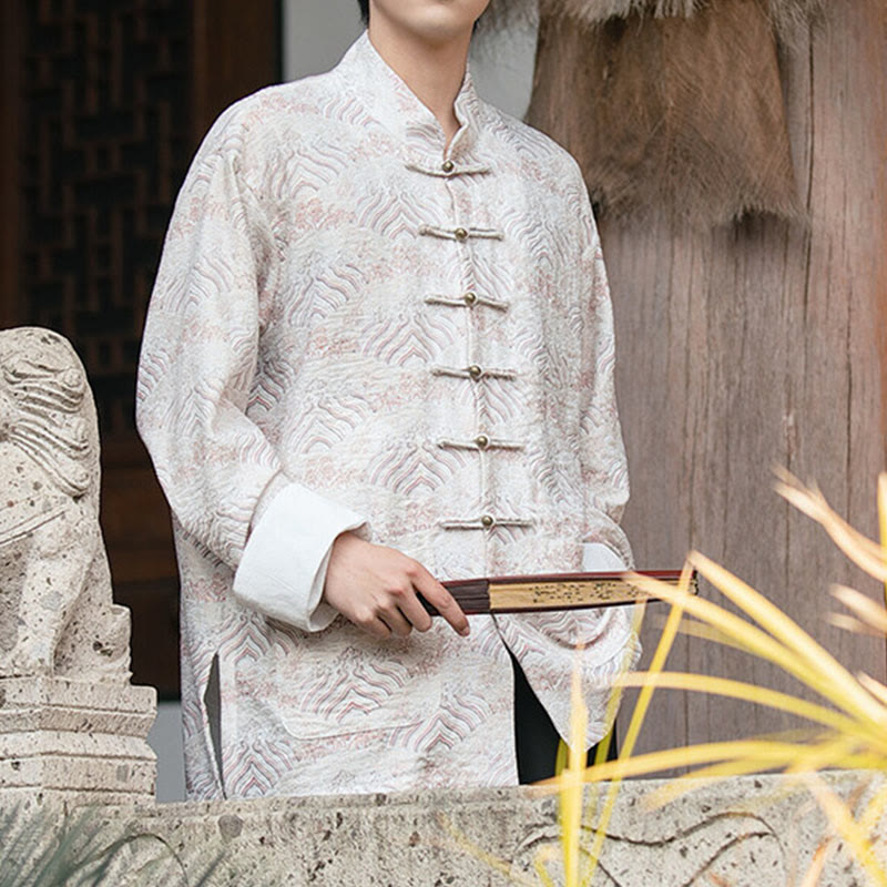 Buddha Stones Printing Blumenmuster Herren Knopf Design Langarmhemd mit Taschen - image 11