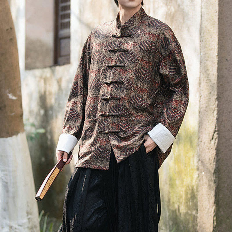 Buddha Stones Printing Blumenmuster Herren Knopf Design Langarmhemd mit Taschen - image 18