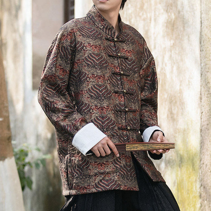 Buddha Stones Printing Blumenmuster Herren Knopf Design Langarmhemd mit Taschen - image 19