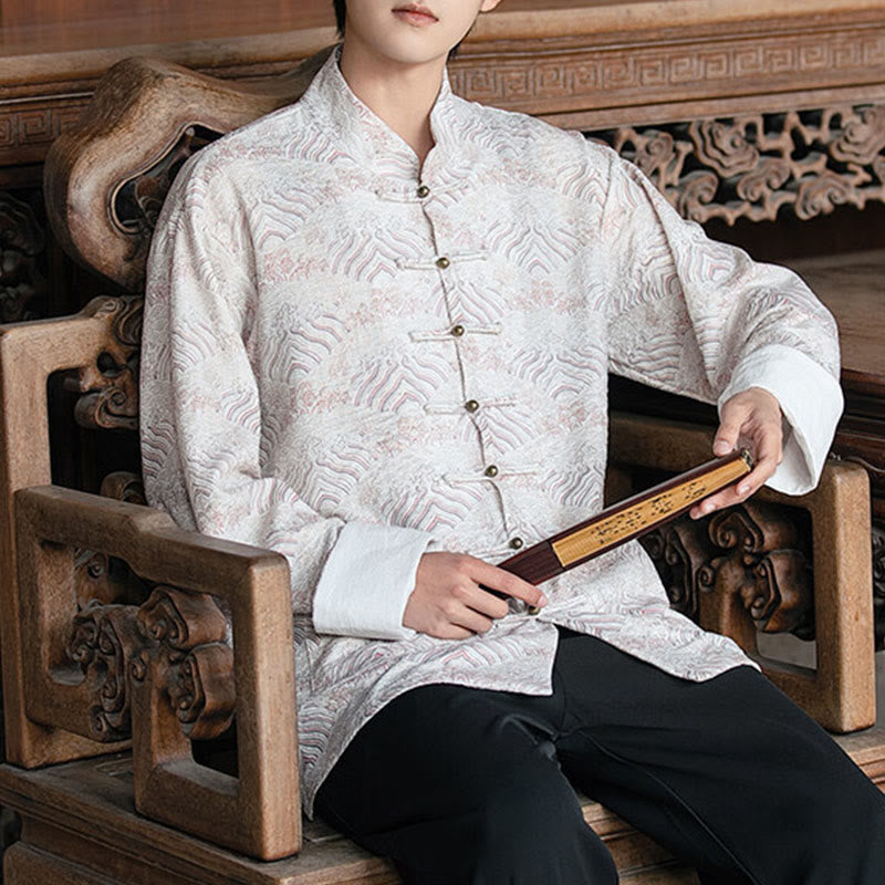 Buddha Stones Printing Blumenmuster Herren Knopf Design Langarmhemd mit Taschen - image 15