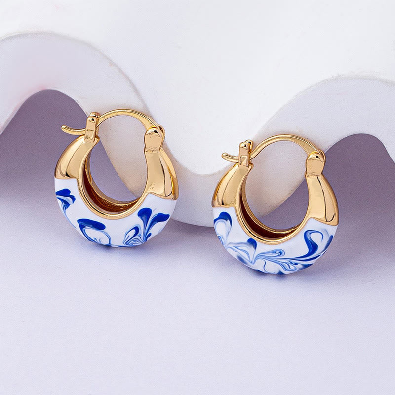 Buddha Stones , verkupfert, 18 Karat Gold, Emaille-Glasur, Heilung, Glück, U-förmige Ohrringe - image 1