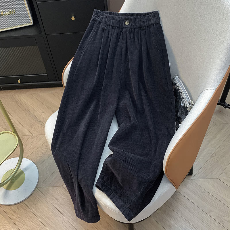 Buddha Stones Damenhose aus Cord und Baumwolle mit weitem Bein und Taschen, schlichtes Design mit elastischem Bund - Dunkelgrau - US8-10， UK/AU12-14，EU40-42 (2XL) - image 19