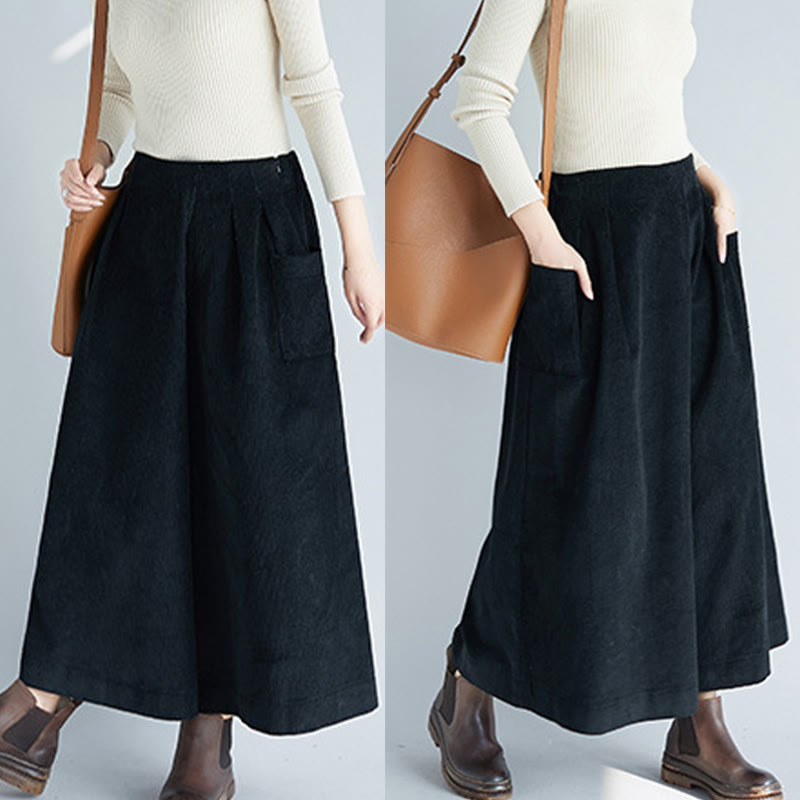 Buddha Stones Damen-Cordhose mit weitem Bein, einfarbig, seitlicher Reißverschluss, Länge 7–8, mit Taschen - image 19
