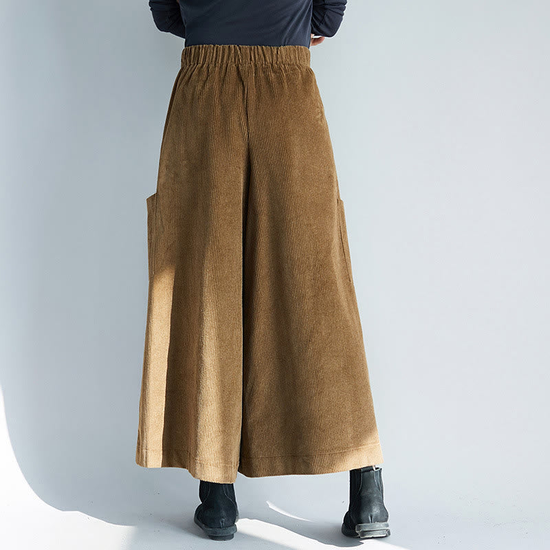 Buddha Stones Damen-Cordhose mit weitem Bein, einfarbig, seitlicher Reißverschluss, Länge 7–8, mit Taschen - image 1