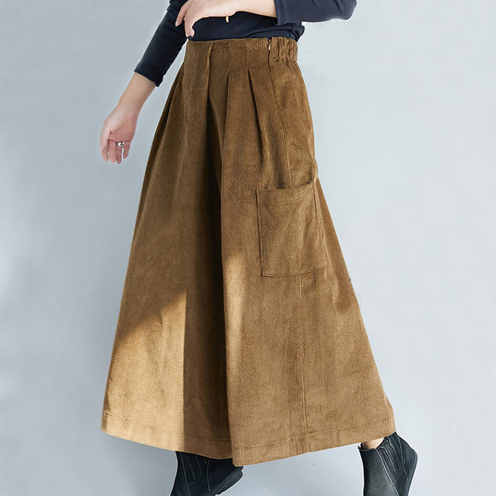 Buddha Stones Damen-Cordhose mit weitem Bein, einfarbig, seitlicher Reißverschluss, Länge 7–8, mit Taschen - image 3