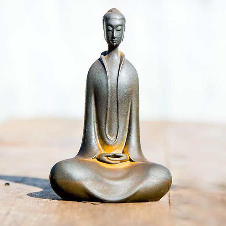 Buddha Stones Handgemachte Sakyamuni Buddha Eisenpulver Rostgegossene Harzstatue Wohnkultur - Rostiger Sakyamuni Buddha 11,5*7,4*4,5cm - image 14