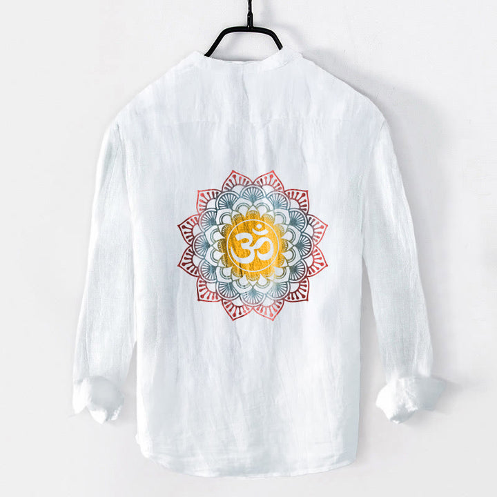 Buddha Stones Halbknöpfe Mandala Om Symbol Muster Herren Langarmhemd aus Baumwolle und Leinen - image 2