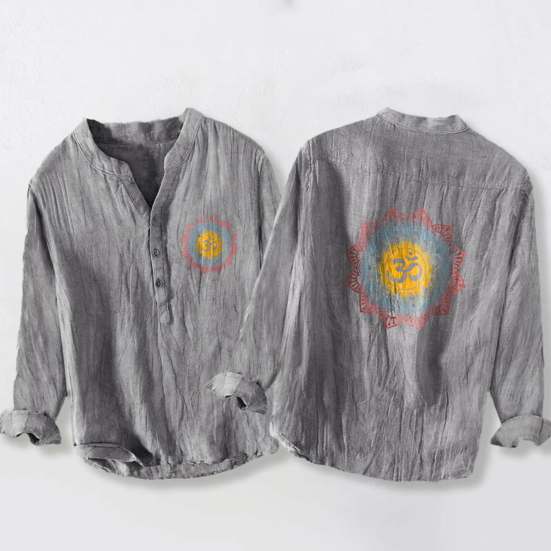 Buddha Stones Halbknöpfe Mandala Om Symbol Muster Herren Langarmhemd aus Baumwolle und Leinen - Grau - US/UK/AU50, EU60 (5XL) - image 6