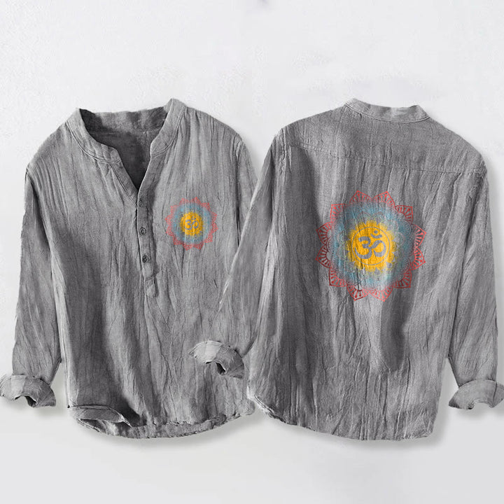 Buddha Stones Halbknöpfe Mandala Om Symbol Muster Herren Langarmhemd aus Baumwolle und Leinen - Grau - US/UK/AU50, EU60 (5XL) - image 6