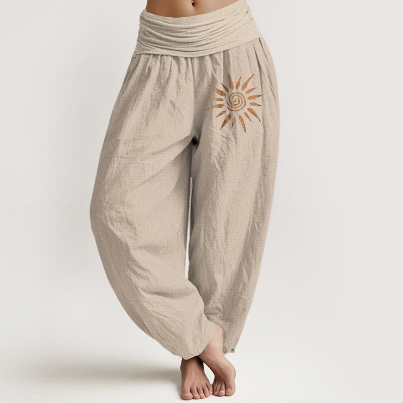 Buddha Stones Spiral Center Sun Pattern Damen Haremshose aus reiner Baumwolle mit elastischer Taille - Bräunen - US22, UK/AU26, EU54 (6XL) - image 11