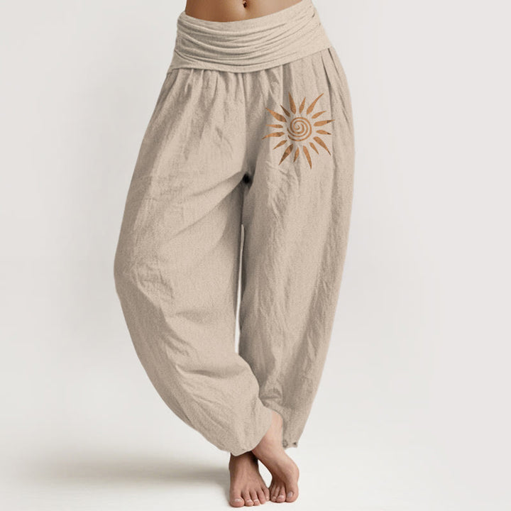Buddha Stones Spiral Center Sun Pattern Damen Haremshose aus reiner Baumwolle mit elastischer Taille - Bräunen - US22, UK/AU26, EU54 (6XL) - image 11