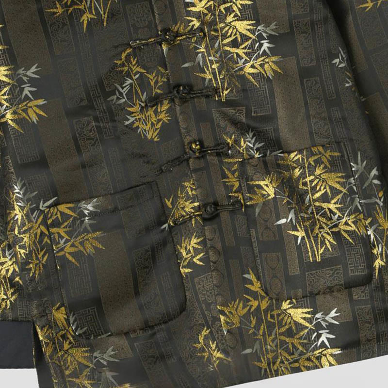 Buddha Stones Golden Bamboo Jacquard Frog-Button Langarm Herrenjacke mit Taschen - image 3