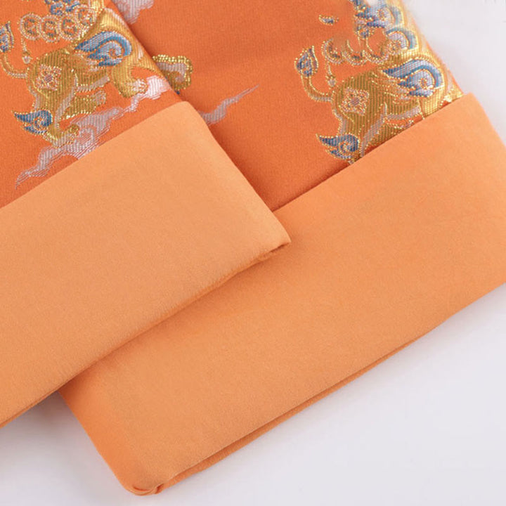 Buddha Stones Orange Kirin Auspicious Clouds Frog-Button Langarm Herrenjacke mit Taschen - image 9