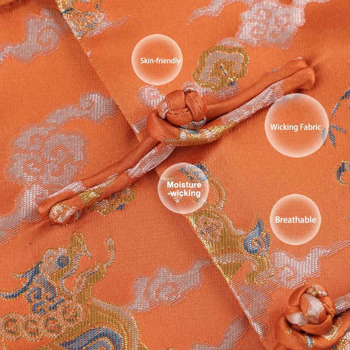Buddha Stones Orange Kirin Auspicious Clouds Frog-Button Langarm Herrenjacke mit Taschen - image 5