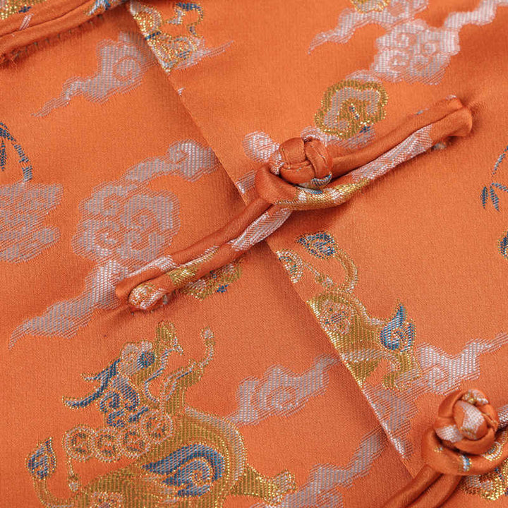 Buddha Stones Orange Kirin Auspicious Clouds Frog-Button Langarm Herrenjacke mit Taschen - image 6