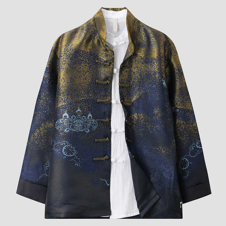 Buddha Stones Golden Desert Blue Flowers Froschknopf Langarm Herrenjacke mit Taschen - image 2