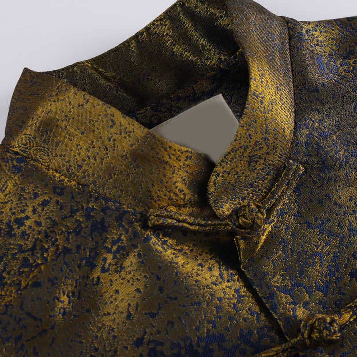 Buddha Stones Golden Desert Blue Flowers Froschknopf Langarm Herrenjacke mit Taschen - image 4