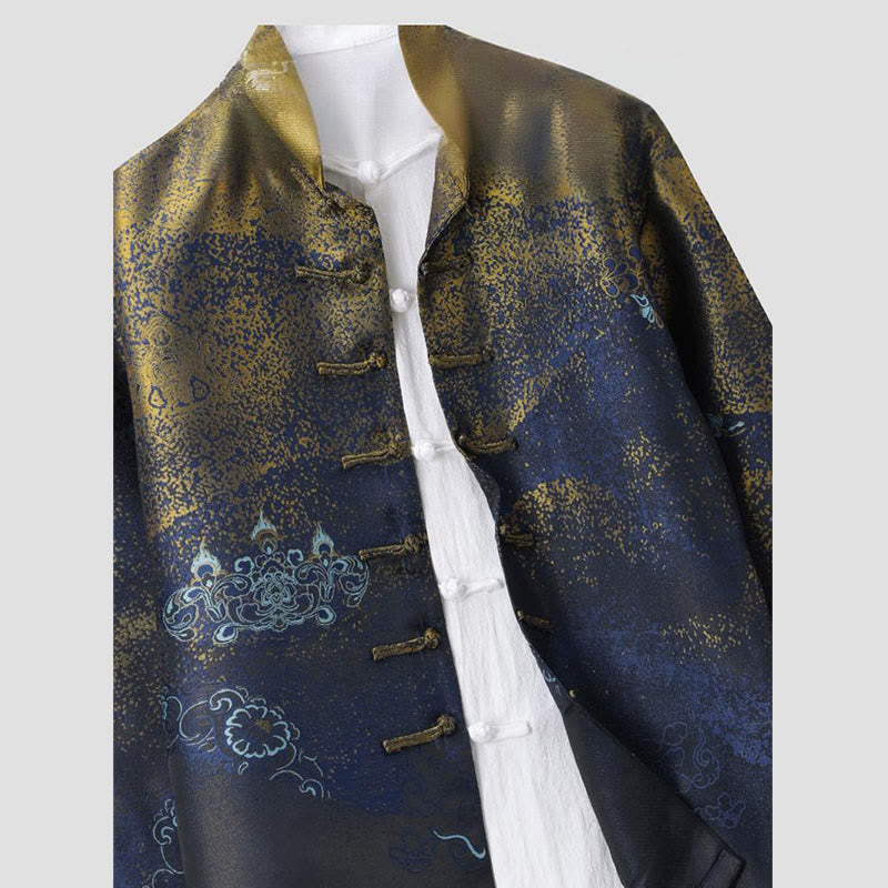 Buddha Stones Golden Desert Blue Flowers Froschknopf Langarm Herrenjacke mit Taschen - image 3