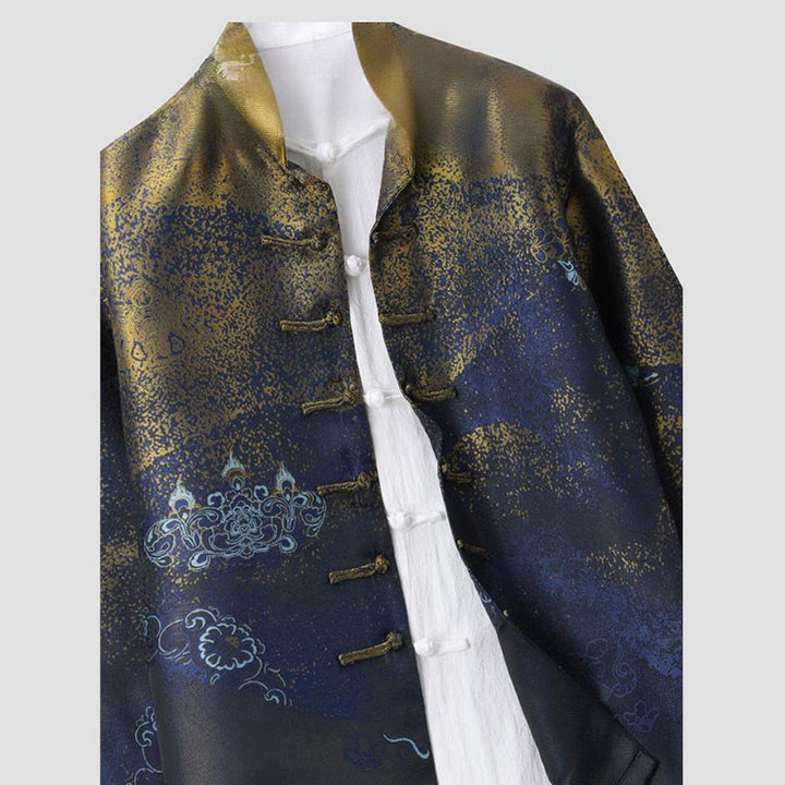 Buddha Stones Golden Desert Blue Flowers Froschknopf Langarm Herrenjacke mit Taschen - image 3