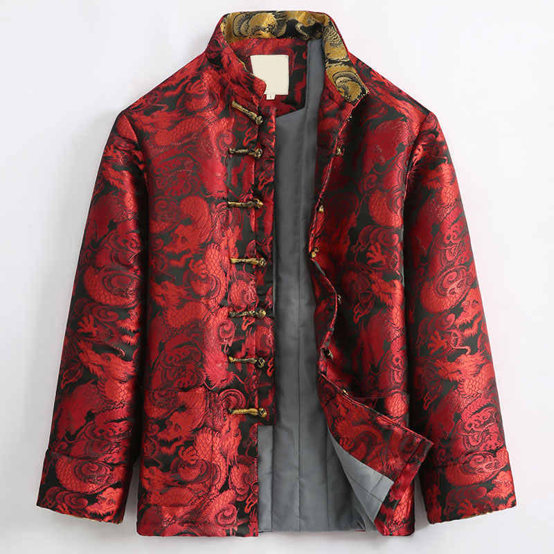 Buddha Stones Winter Dragon Jacquard Warme Froschknopf Langarm Herrenjacke mit Taschen - Rot - US/ UK/AU44，EU54 (4XL) - image 13