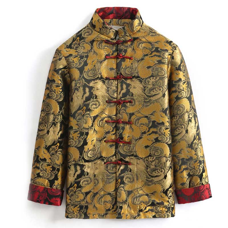 Buddha Stones Winter Dragon Jacquard Warme Froschknopf Langarm Herrenjacke mit Taschen - image 1