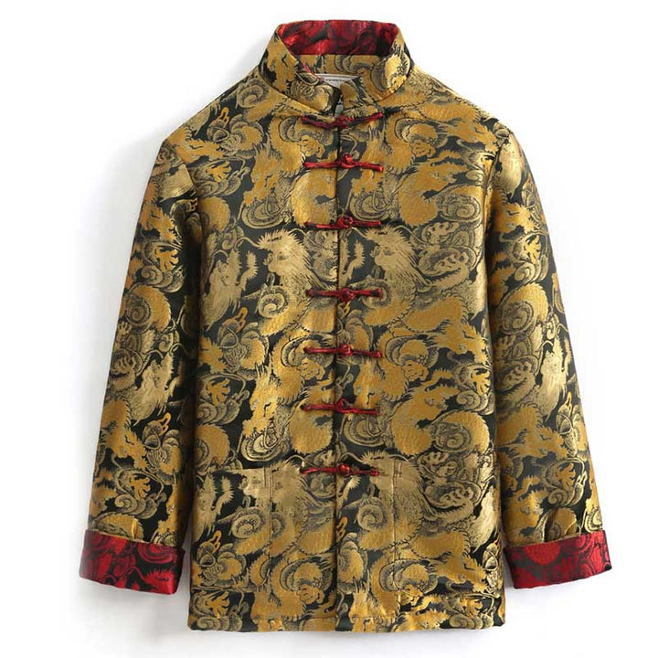 Buddha Stones Winter Dragon Jacquard Warme Froschknopf Langarm Herrenjacke mit Taschen - image 1