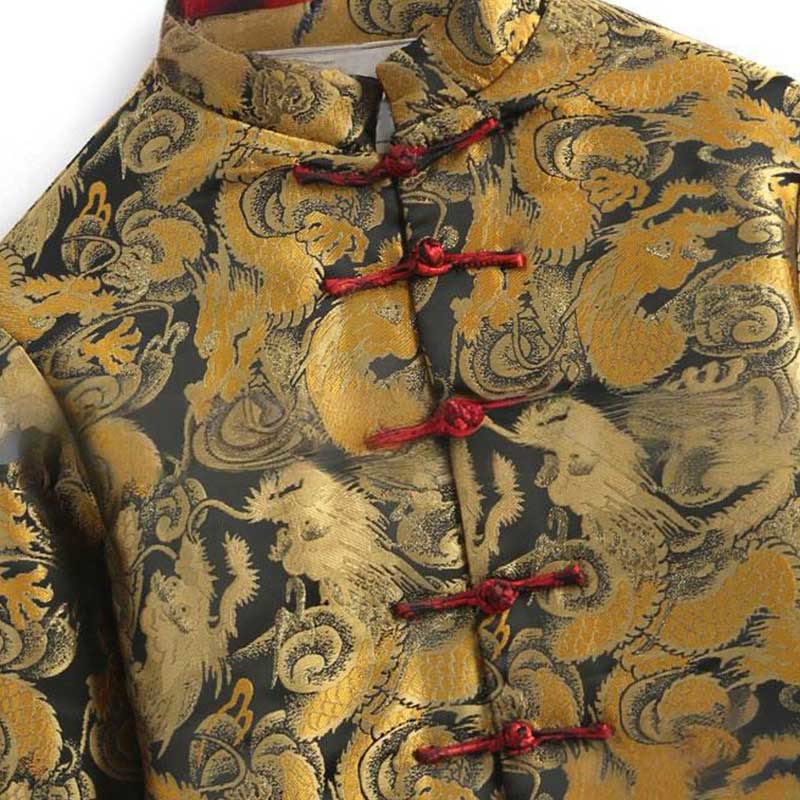 Buddha Stones Winter Dragon Jacquard Warme Froschknopf Langarm Herrenjacke mit Taschen - image 3