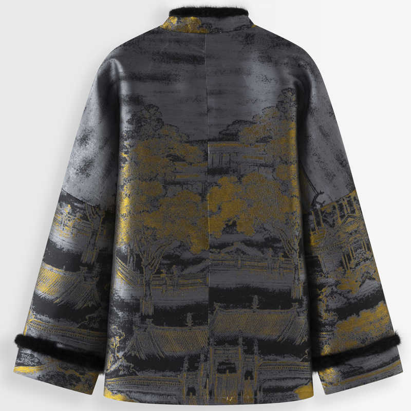 Buddha Stones ​​Antike Gebäude Bäume Frosch-Knopf Langarm Herrenjacke mit Taschen - image 1