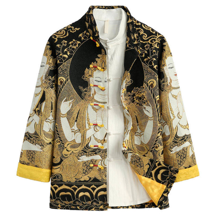 Buddha Stones Avalokitesvara Guanyin Frosch-Knopf Langarm Herrenjacke - Leinen - US/ UK/AU44, EU54 (4XL) - image 0