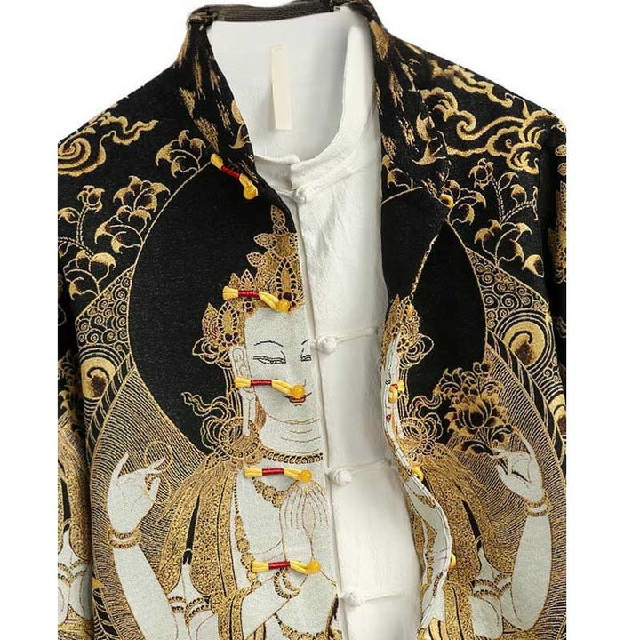 Buddha Stones Avalokitesvara Guanyin Frosch-Knopf Langarm Herrenjacke - image 2
