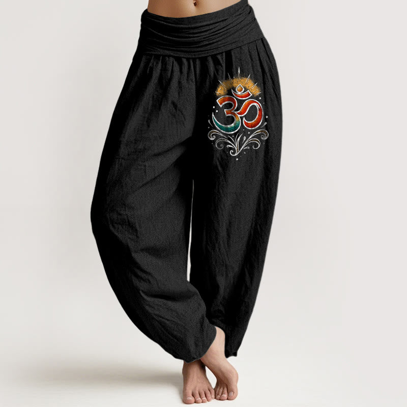 Buddha Stones Om Symbol Lichtmuster Damen Haremshose aus Baumwolle mit elastischer Taille - Schwarz - US22, UK/AU26, EU54 (6XL) - image 5